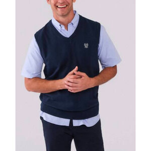 Chaps Sweater Vest Men’s Large Navy Blue Sleeveless Preppy V-Neck Size XL NWT